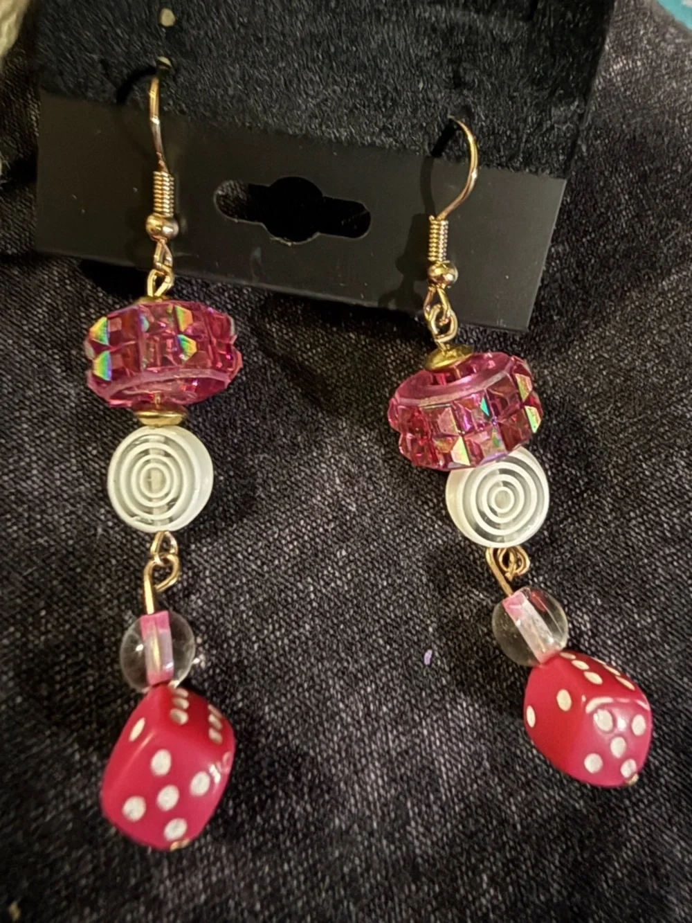 Pink Dice Drop Earrings with Faceted Beads - Women Jewelry - Picture 1 of 2